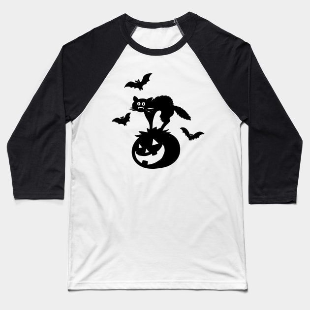 Halloween cat Baseball T-Shirt by MZeeDesigns